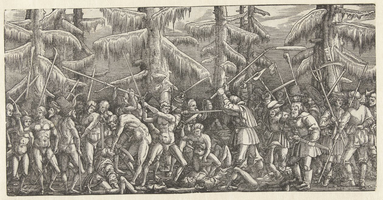 Kampf von nackten Männern und Bauern von Hans Lützelburger