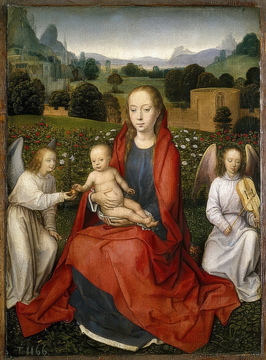 Madonna mit dem Kind und zwei Engel von Hans Memling