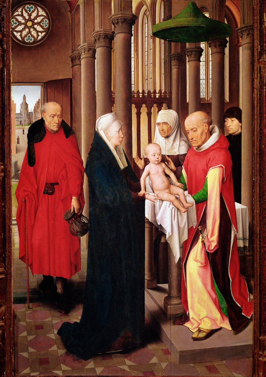 Darstellung im Tempel. Rechtes Panel des Triptychons der Anbetung der Könige von Hans Memling