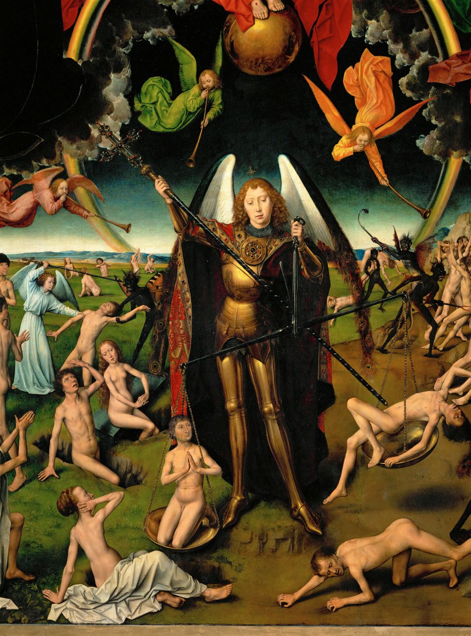 Triptychon mit dem Jüngsten Gericht: Mittelteil (Detail): Erzengel Michael von Hans Memling