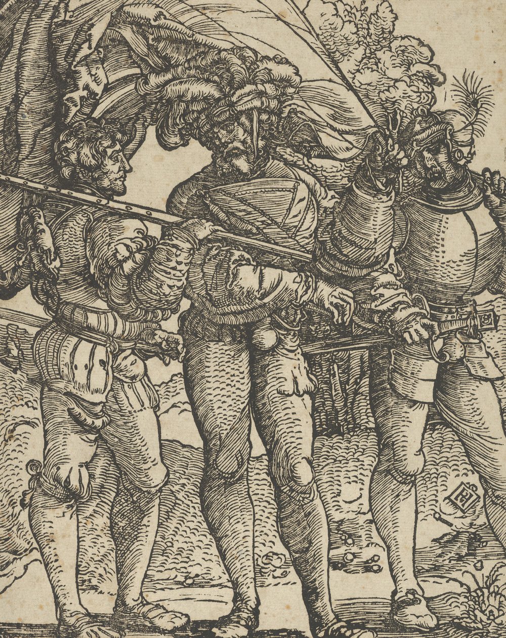 Ein Fahnenträger, flankiert von einem Landsknecht auf jeder Seite, Kopie von Hans Schäufelein the Elder