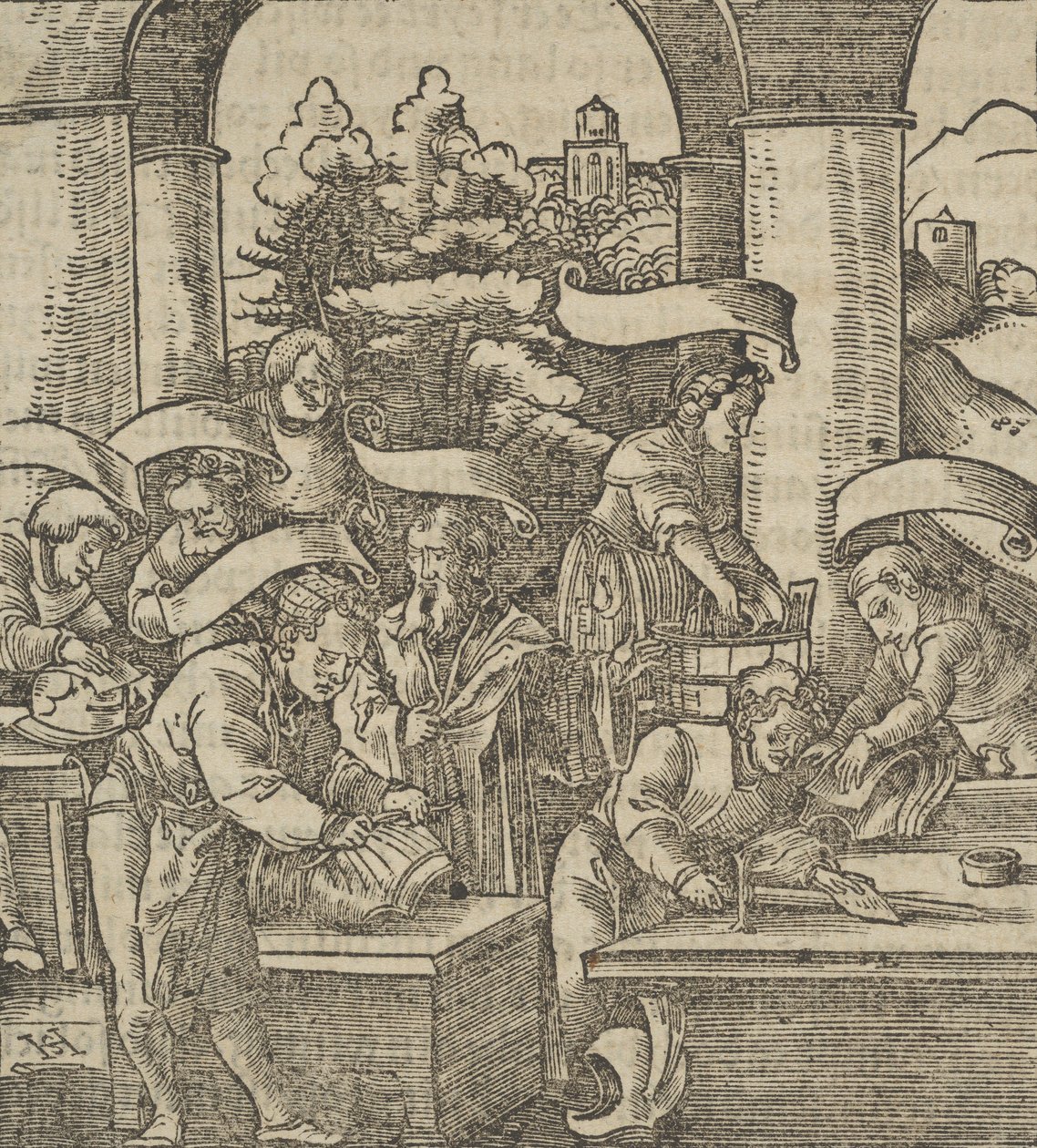 Die Herstellung von Rüstungen, aus Hymmelwagen auff dem, wer wol lebt..., 1517 von Hans Schäufelein the Elder