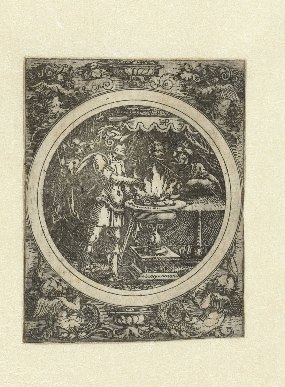 Mucius Scaevola mit seiner rechten Hand im Feuer von Hans Sebald Beham