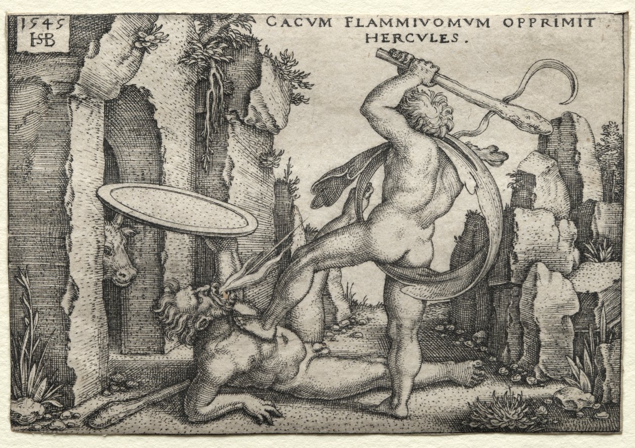 Die Arbeiten des Herkules: Herkules tötet den Riesen Cacus von Hans Sebald Beham