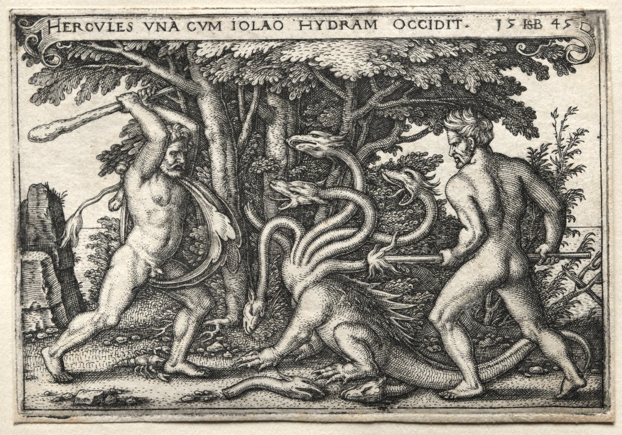 Die Arbeiten des Herkules: Herkules tötet die lernäische Hydra von Hans Sebald Beham