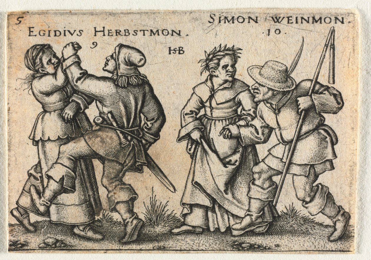 Die Bauernhochzeit oder die zwölf Monate: 9-Egidius Herbstmonat 10-Simon Weinmonat, 1546 von Hans Sebald Beham