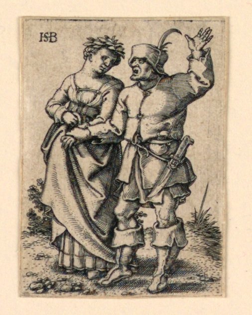 Die Hochzeitsprozession: Paar geht nach links, Frau trägt einen Kranz von Hans Sebald Beham