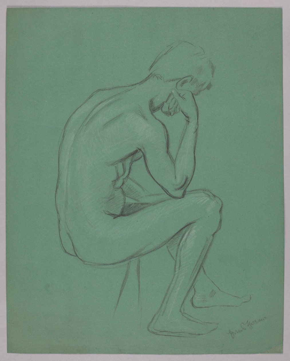 Akt eines sitzenden Mannes von Hans Thoma