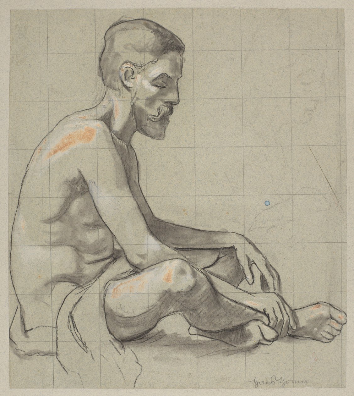Akt eines sitzenden Mannes, Umriss einer weiblichen Figur von Hans Thoma