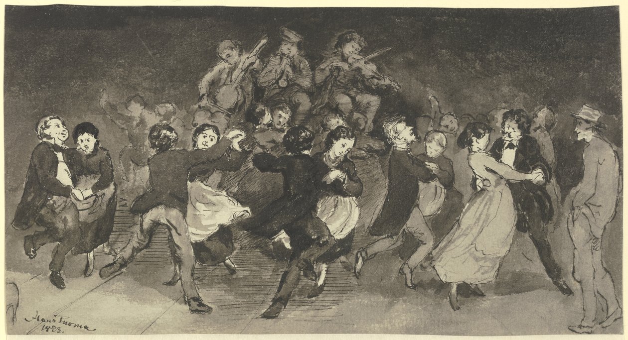 Tanzende Paare in einem Gasthaus von Hans Thoma