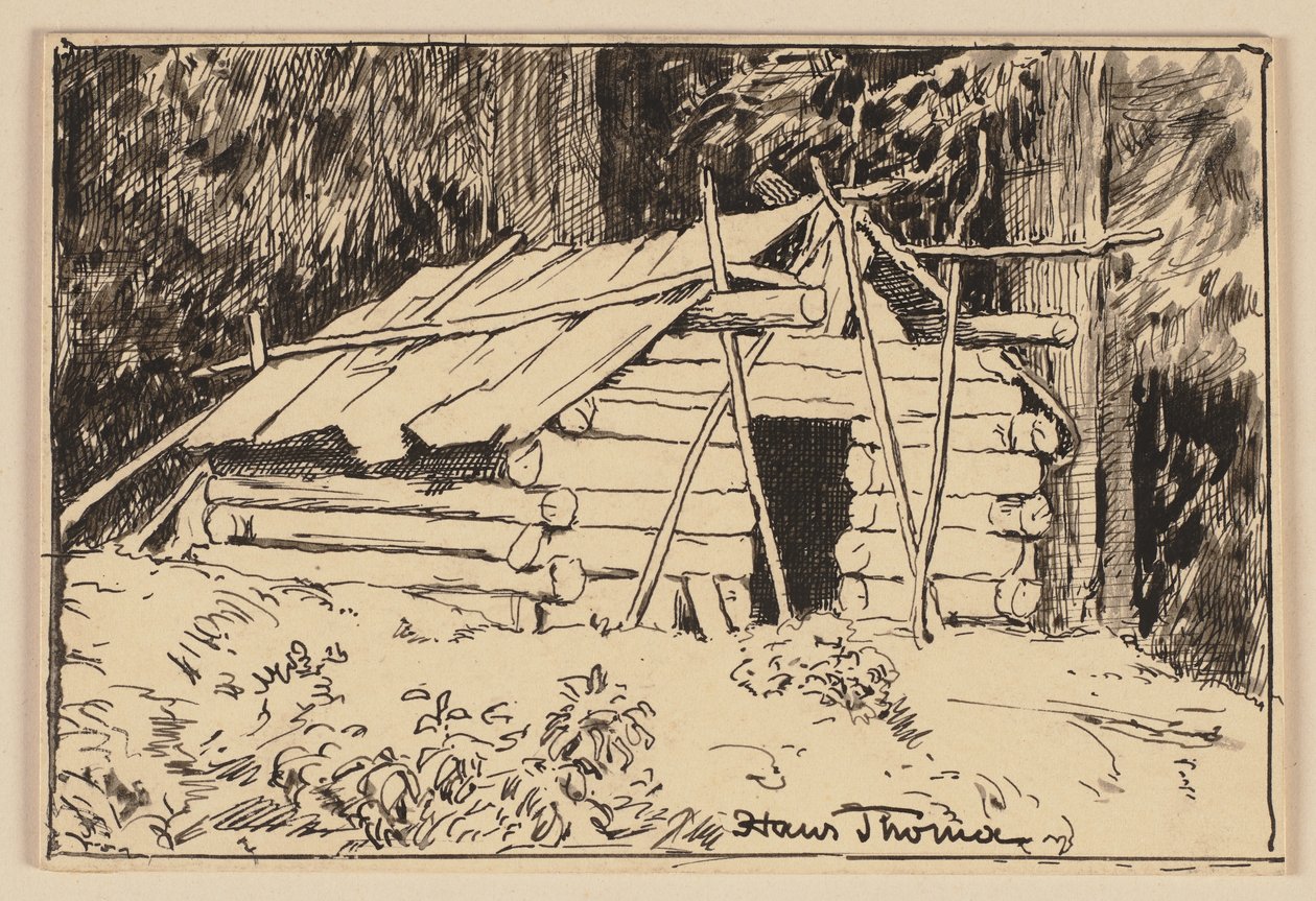 Zeichnung für das Lesebuch: Hütte von Hans Thoma