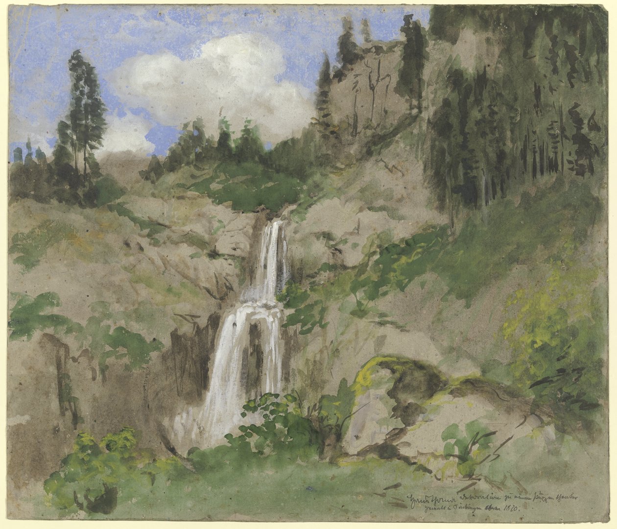 Landschaft mit Wasserfall (Dekoration zu einem Puppentheater) von Hans Thoma