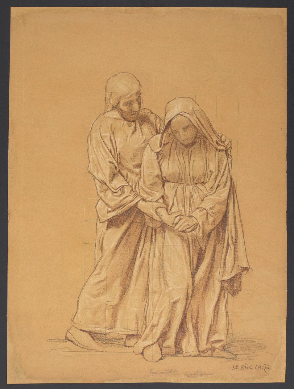 Maria mit dem heiligen Johannes Evangelist, verso: Konturwiederholung derselben Komposition von Hans Thoma