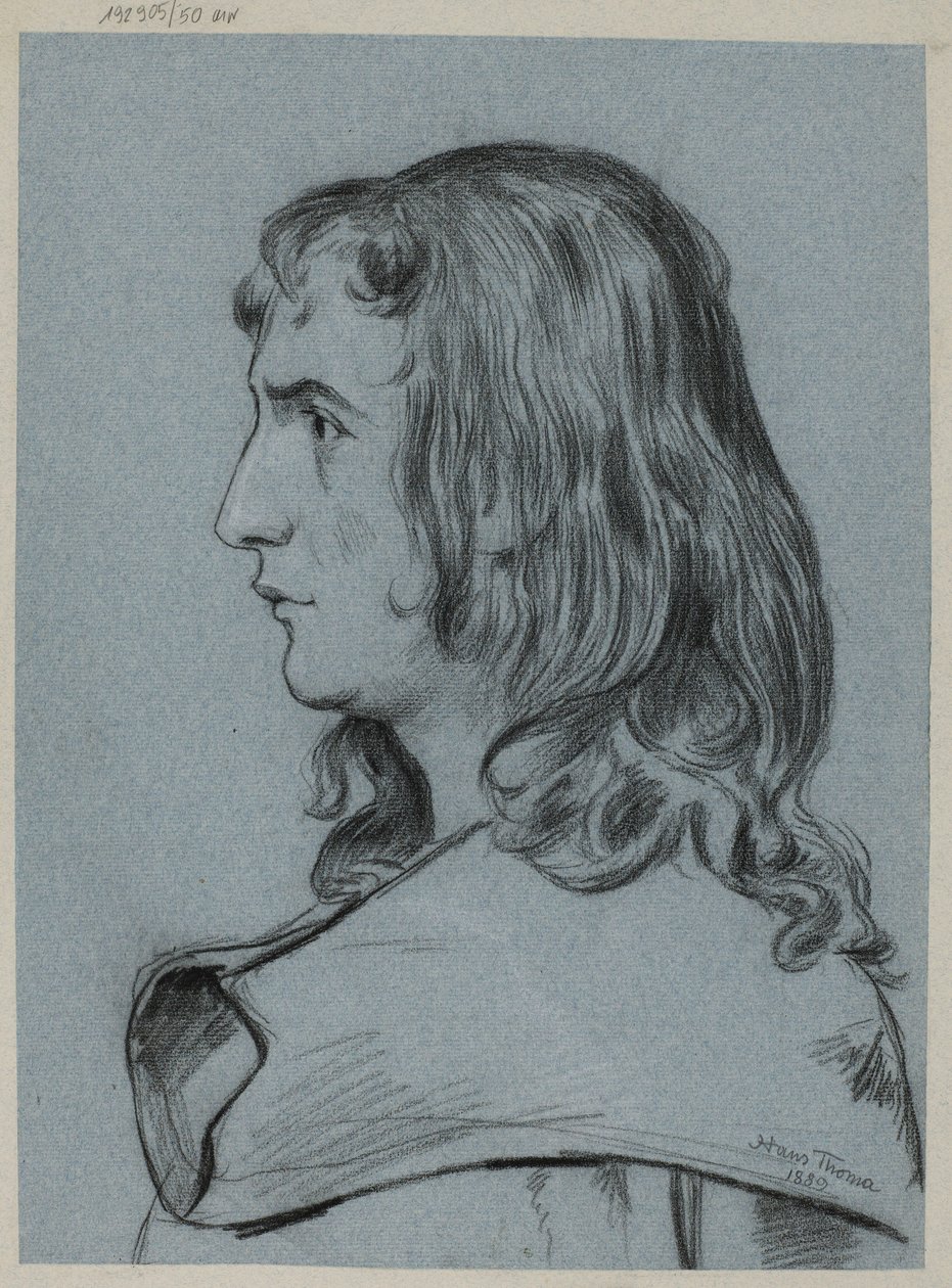 Profil eines jungen Mannes mit langen Haaren von Hans Thoma