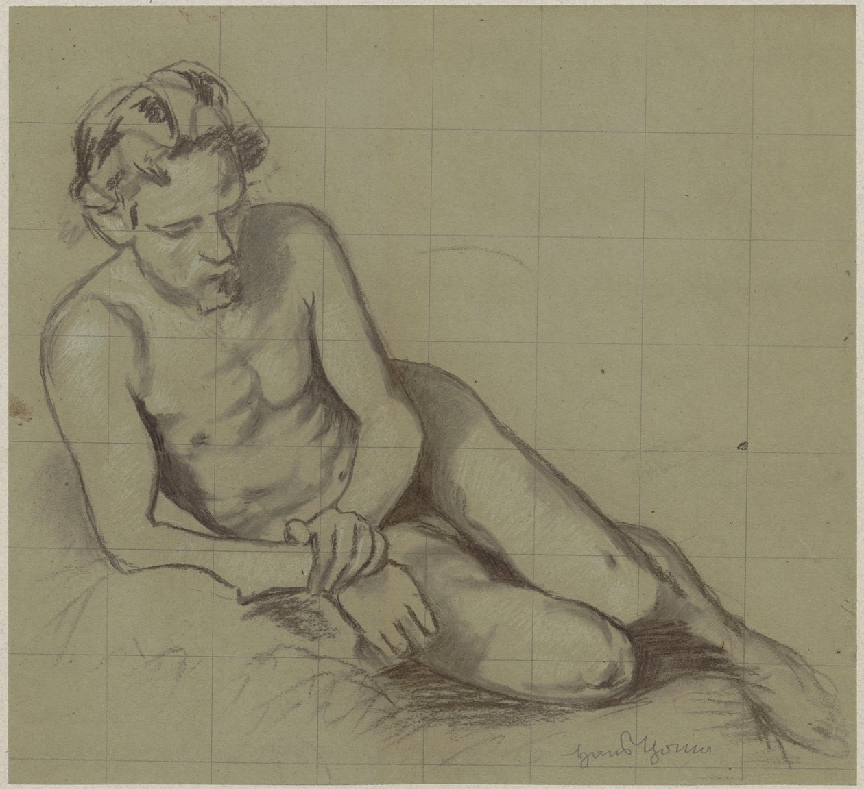 Studie eines nackten, auf der rechten Seite liegenden Mannes von Hans Thoma