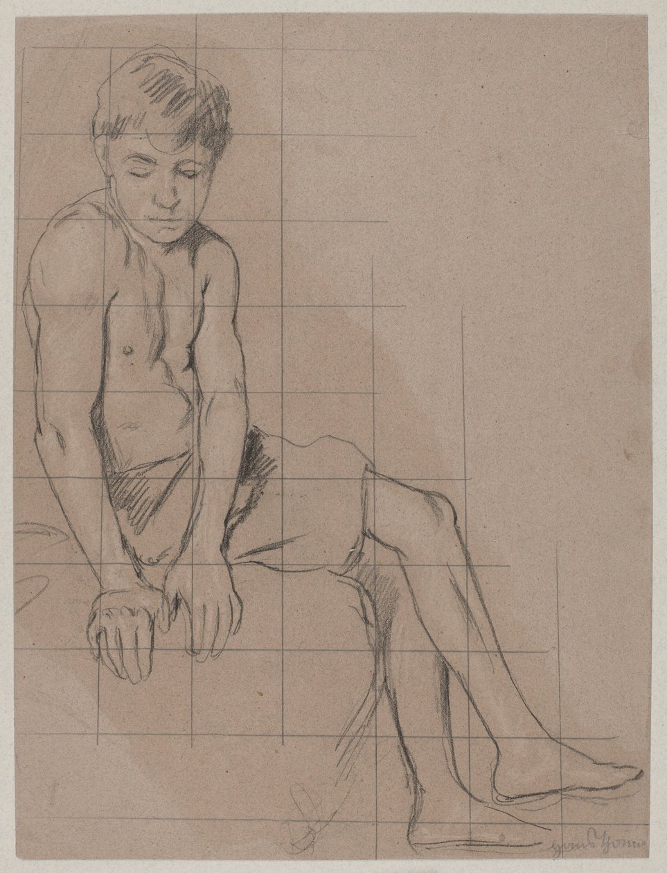 Studie eines sitzenden Jungen von Hans Thoma