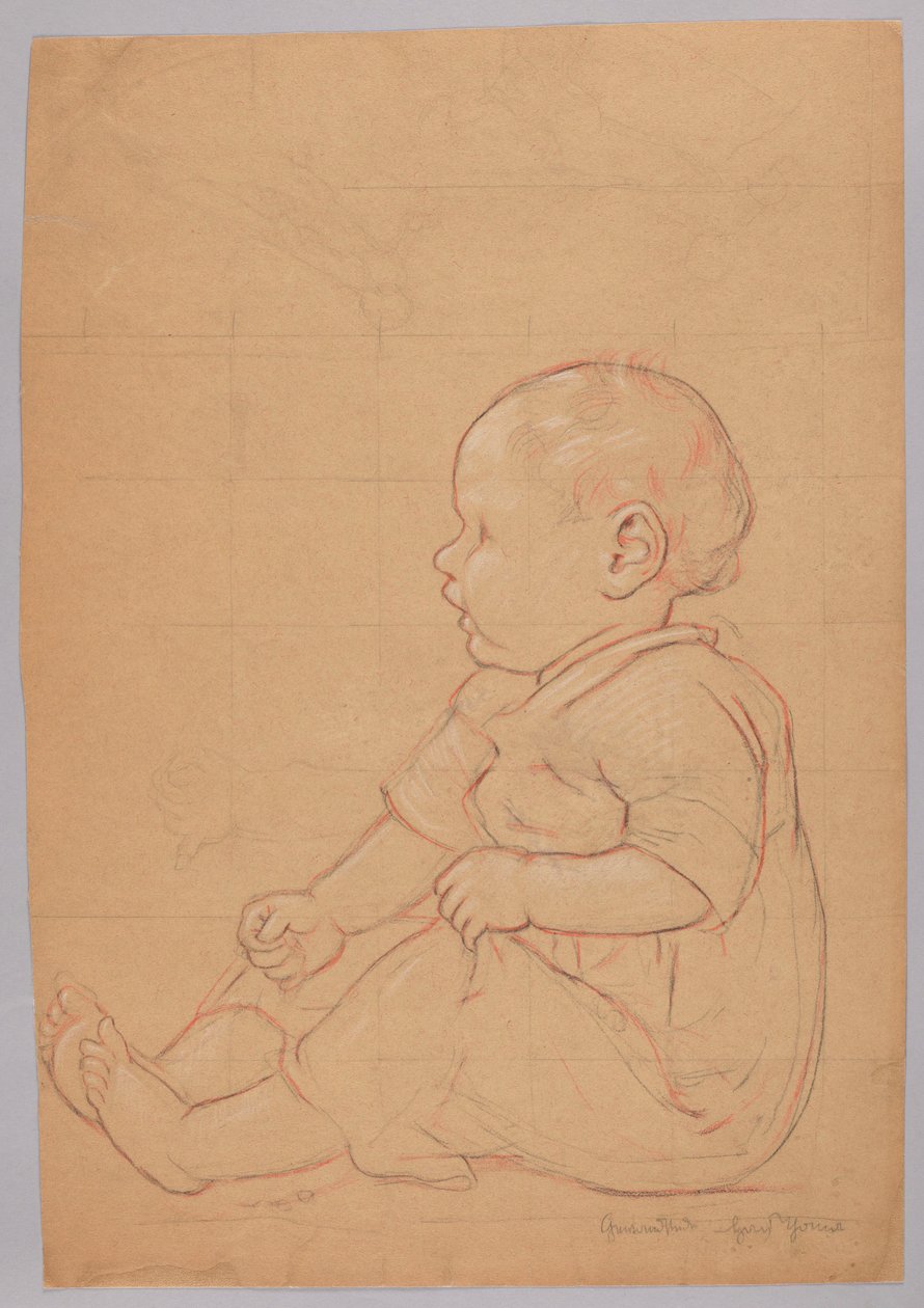 Studie eines sitzenden Kindes, verso: ein auf einem Stein sitzender alter Mann von Hans Thoma