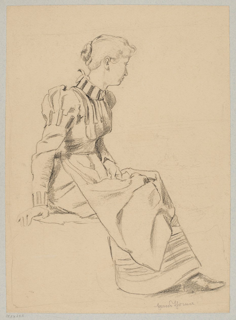 Studie einer sitzenden jungen Frau in einem langen Kleid von Hans Thoma