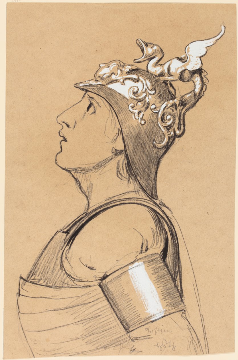 Walküre (Kostümstudie für Bayreuth) Kopf mit Helm von Hans Thoma