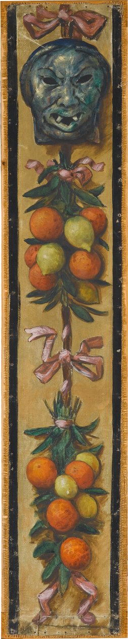Wandfries aus dem Musiksaal des Hauses Pringsheim, München: Mongolische Maske mit Orangen und Zitronenbündeln von Hans Thoma
