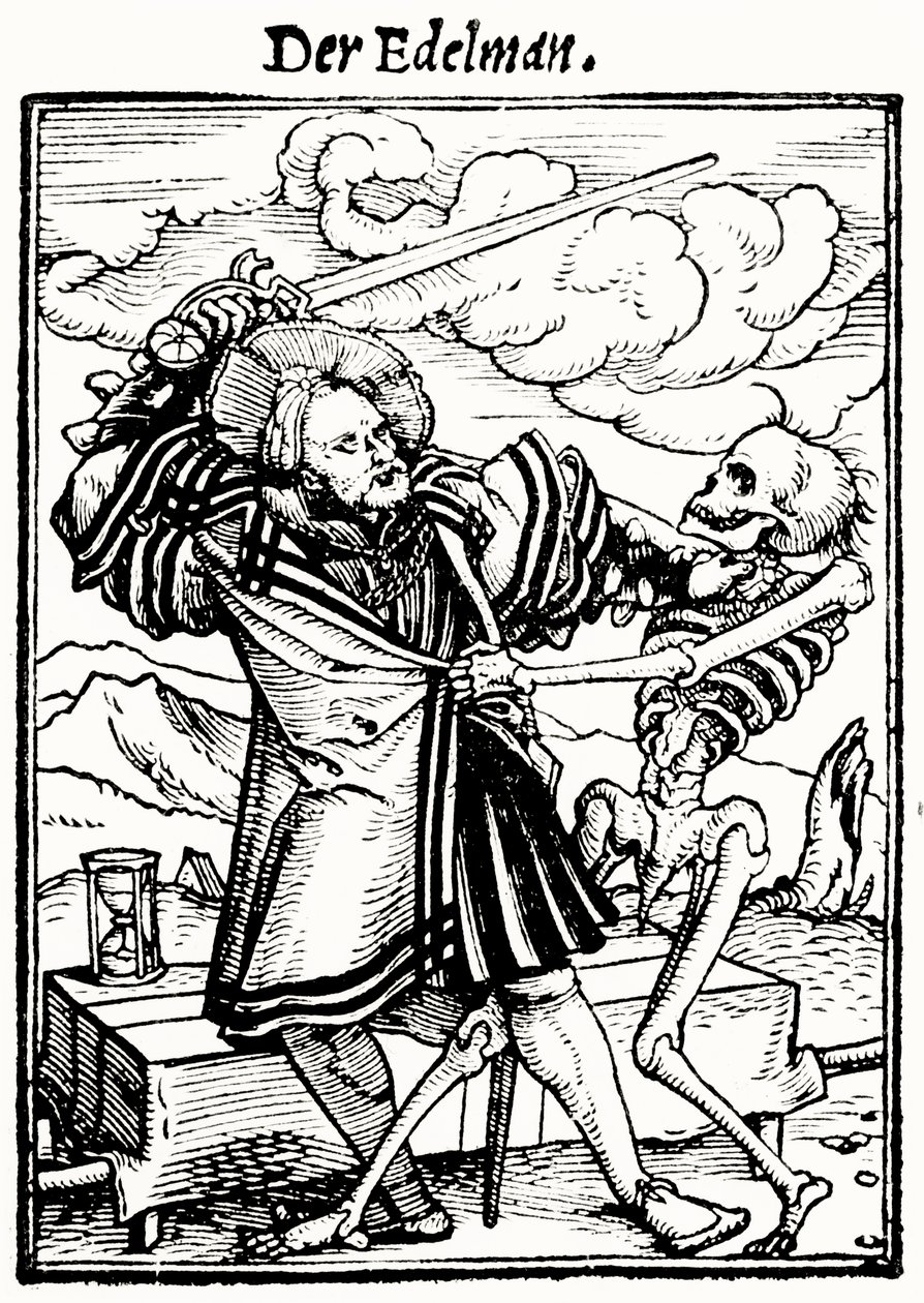 Tod und der Edelmann, aus Der Totentanz, graviert von Hans Lutzelburger, ca. 1538 von Hans after Holbein the Younger