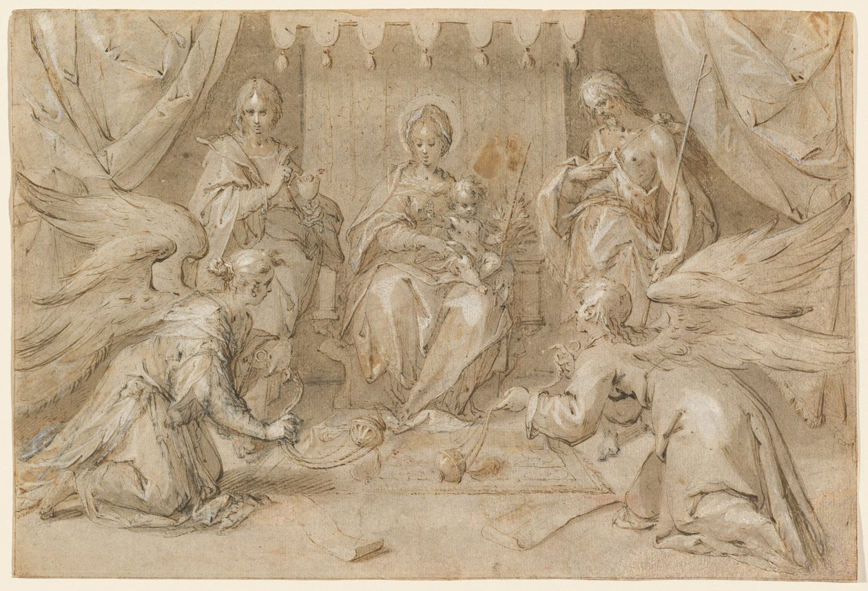 Die Madonna auf dem Thron mit Johannes dem Täufer und Johannes dem Evangelisten von Hans von Aachen