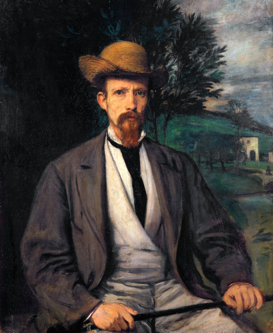 Selbstporträt mit gelbem Hut von Hans von Marées