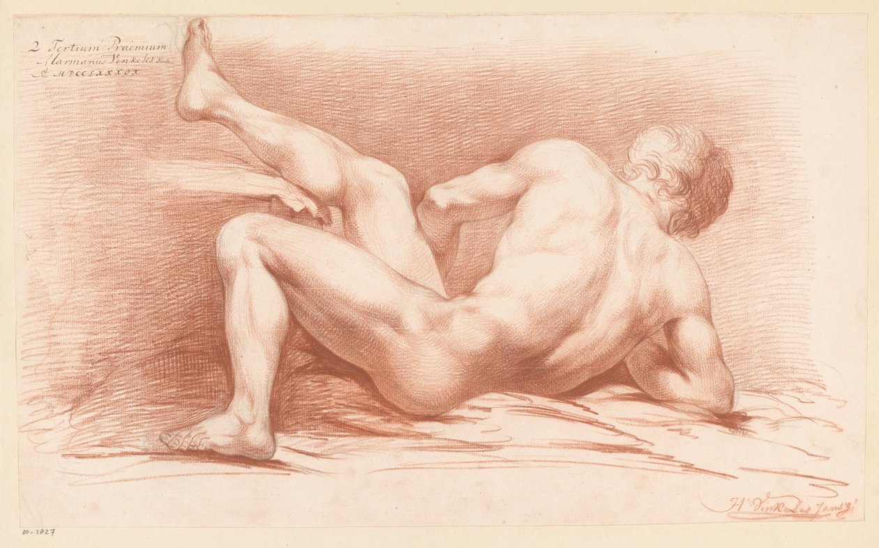Sitzender männlicher Akt, von hinten gesehen (3. Preis 1789) von Harmanus Jansz. Vinkeles