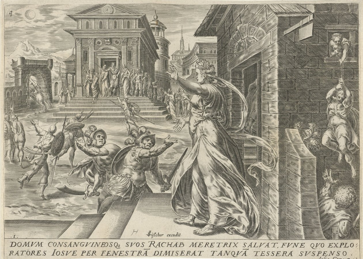 Rahab lässt die Spione durch das Fenster entkommen von Harmen Jansz Muller