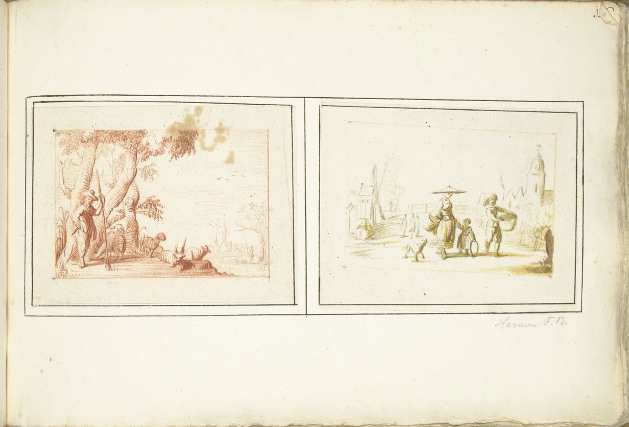 Hirte mit seinem Vieh und Straßenszene von Harmen ter Borch (signed by artist)