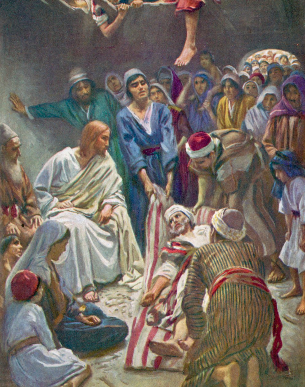 Der Mann durch das Dach gelassen, Lukas, 5, 24 von Harold Copping