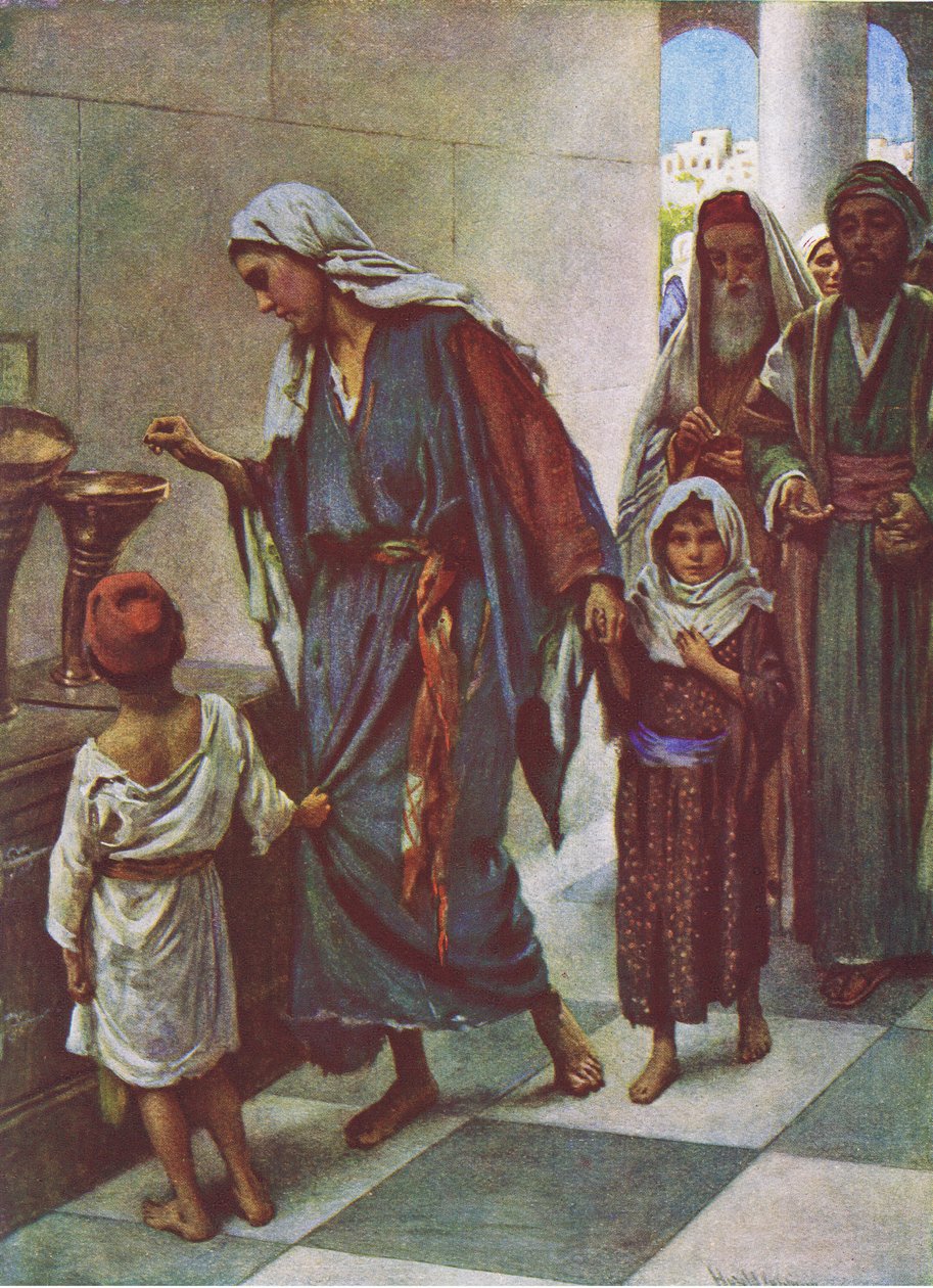 Das Geschenk der armen Frau, Illustration aus Harold Copping Pictures: The Crown Series, ca. 1920er Jahre von Harold Copping