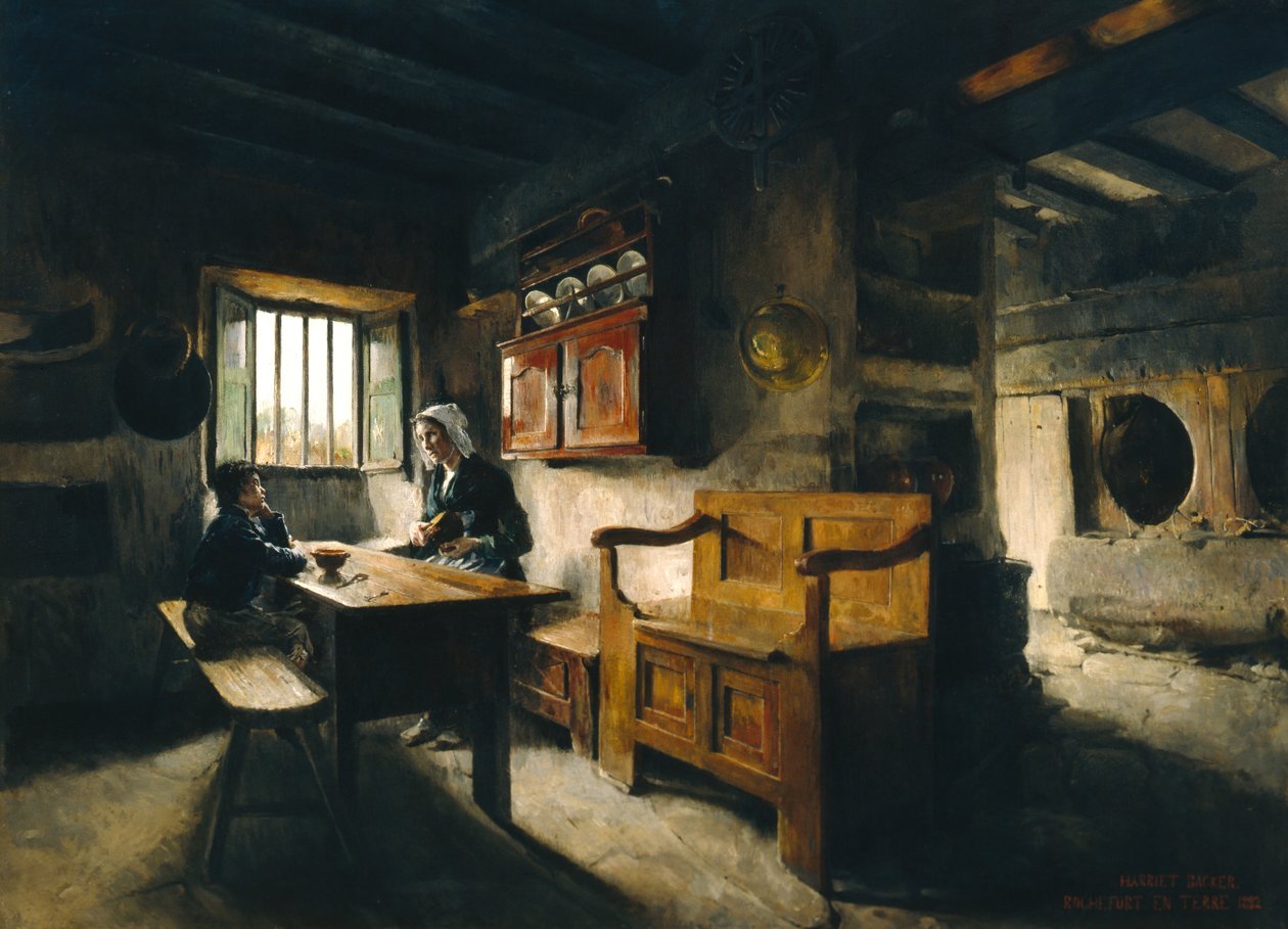 Bauernhofinterieur in der Bretagne von Harriet Backer