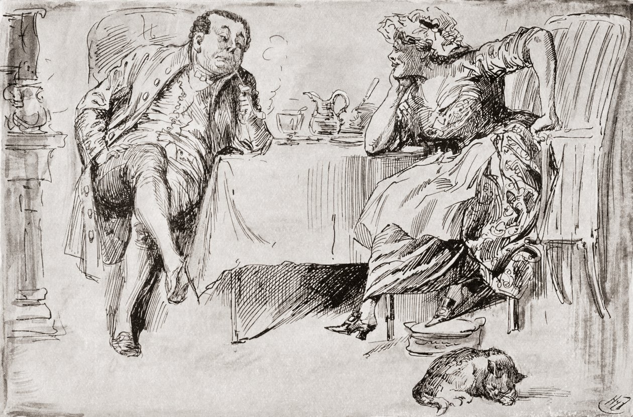Clemency und Britain. "Du wirst nie heiraten, weißt du," sagte Mr. Britain. "Glaubst du wirklich, dass ich es nie tun werde?" sagte Clemency. "Keine Chance!" "Nur zu denken!" sagte Clemency. "Nun! Ich nehme an, du meinst Britain, eines Tages, oder?" Illu von Harry Furniss