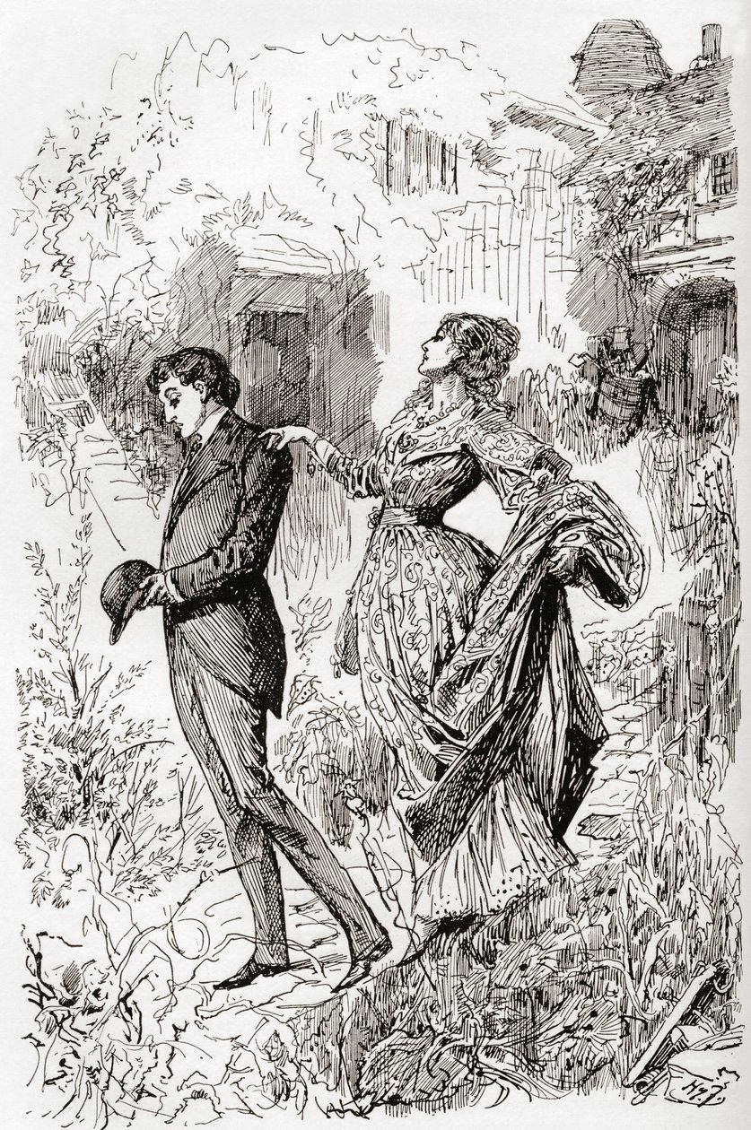 Estella und Pip im Garten von Miss Havisham von Harry Furniss