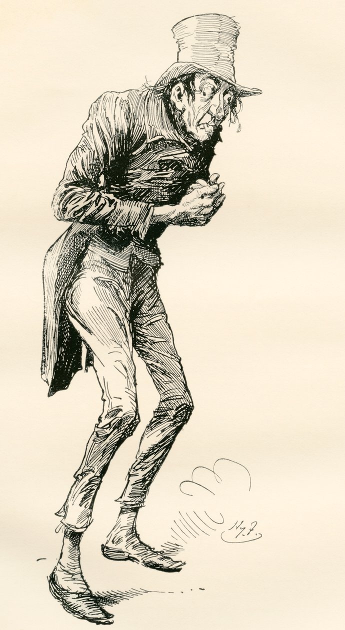 Newman Noggs. Illustration von Harry Furniss für den Charles Dickens Roman Nicholas Nickleby, aus der Testimonial Edition, veröffentlicht 1910 von Harry Furniss