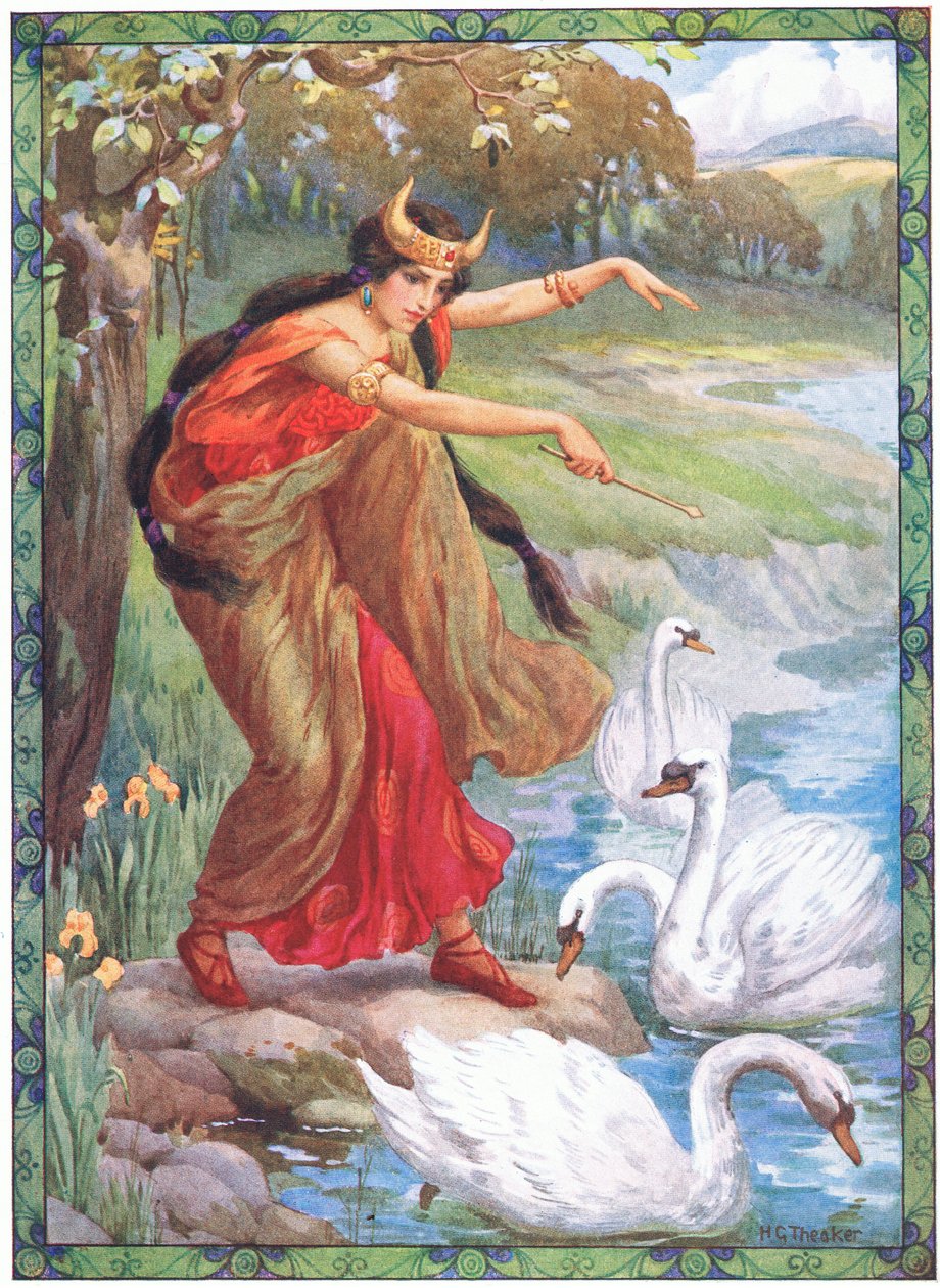 „Anstelle der vier Kinder, was sah sie“ (aus den Kindern von Lir) von Harry George Theaker