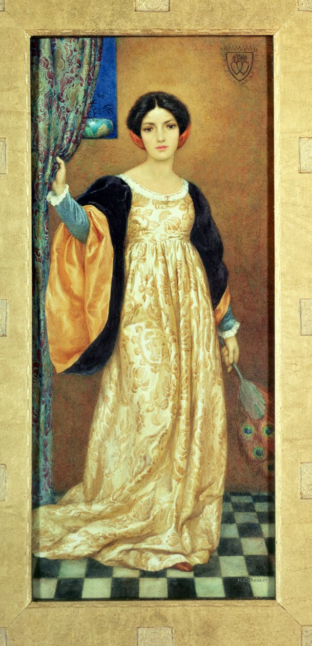 Frau mit einem Pfauenfächer von Harry George Theaker