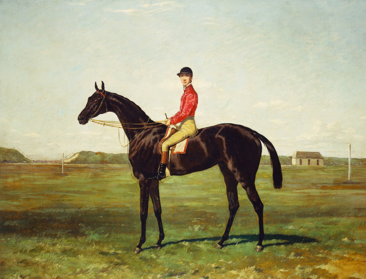 Ein Rennpferd mit Jockey auf der Rennbahn in Newmarket von Harry Hall