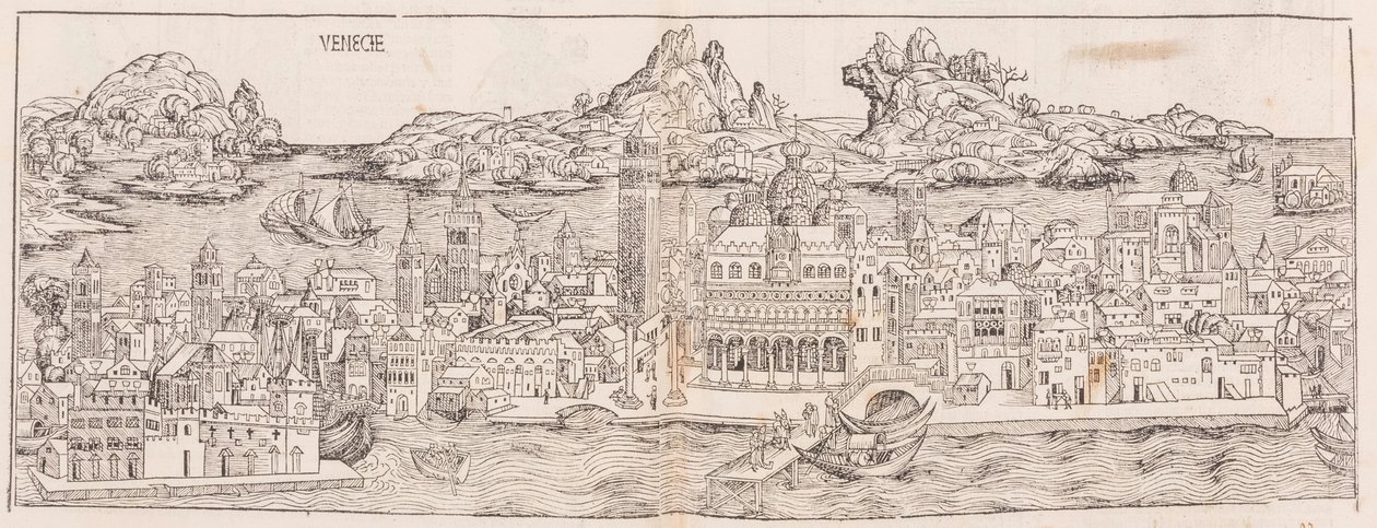1930 Nachdruck der Ansicht von Venedig aus der Nürnberger Chronik (beschnitten) von Hartmann Schedel
