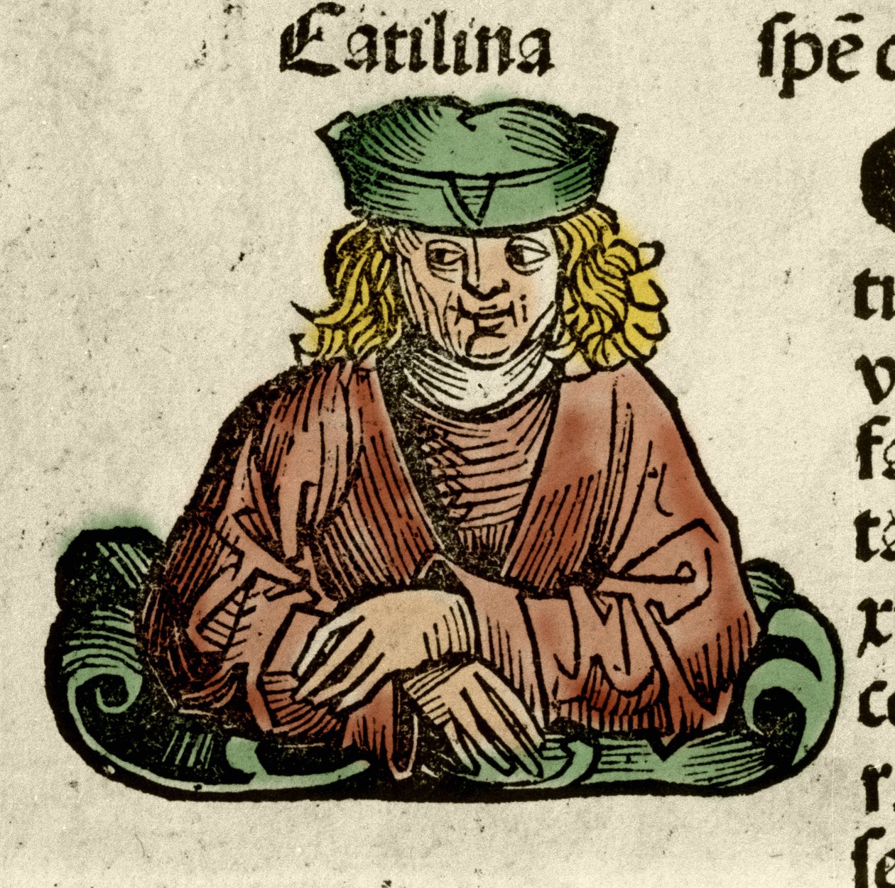 Darstellung von Catilina (Lucius Sergius Catilina) (108-62 v. Chr.), ein römischer Politiker, der gegen den Senat konspirierte. Gravur aus „Liber chronicarum“ von Hartmann Schedel von Hartmann Schedel