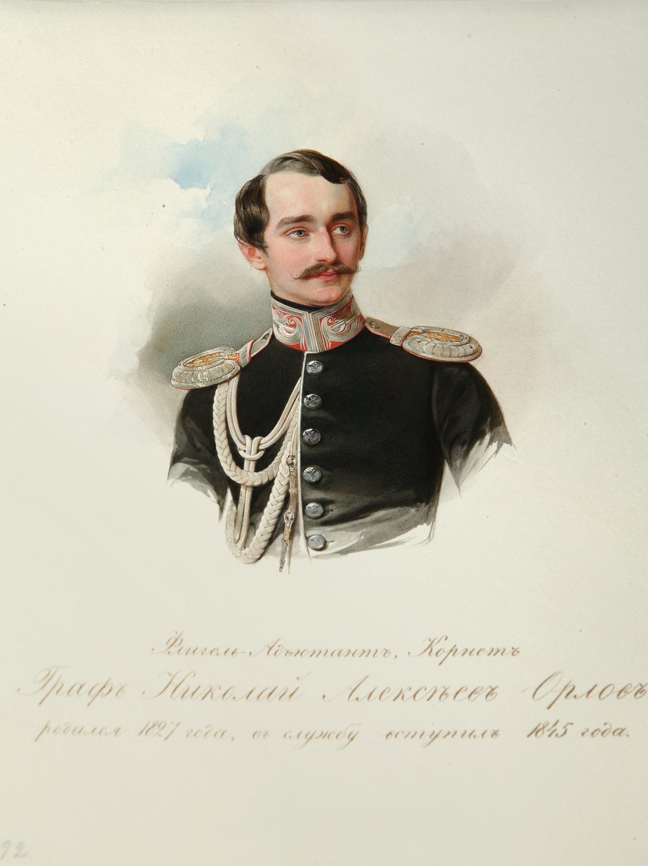Porträt von Graf Nikolai Alexejewitsch Orlow 1827-1885 aus dem Album der Kaiserlichen Leibgarde, 1846-1849 von Hau