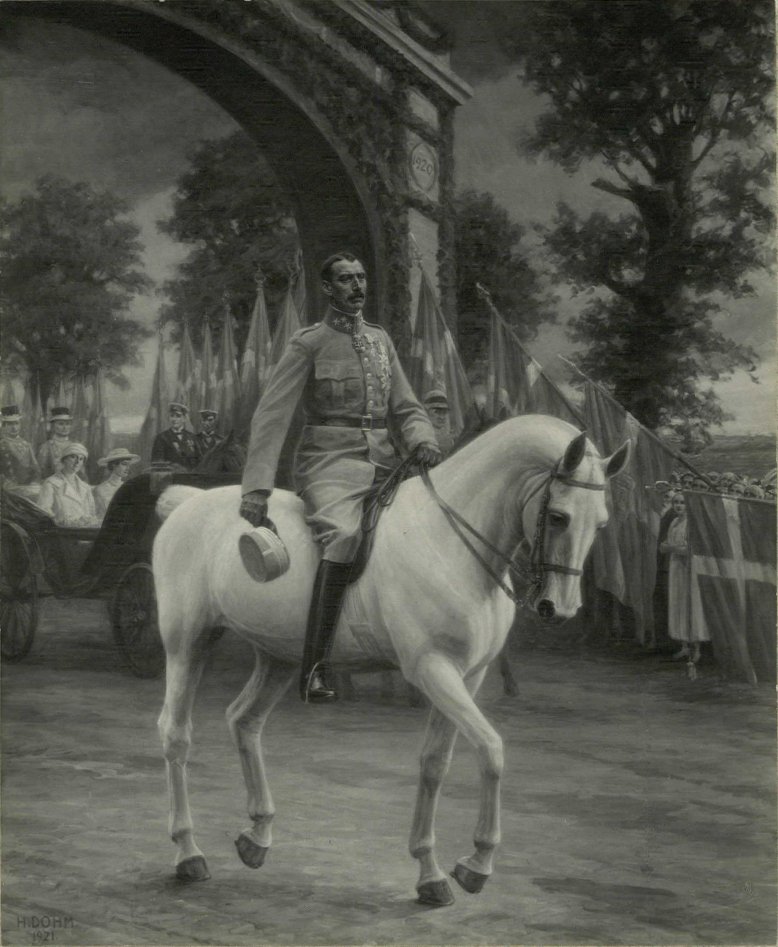 Christian X reitet über die Grenze 1920 nach der Wiedervereinigung von Heinrich Dohm