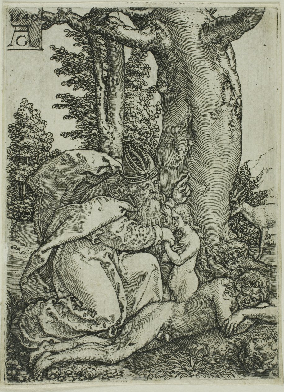 Die Erschaffung von Eva, Platte eins aus Adam und Eva von Heinrich Aldegrever