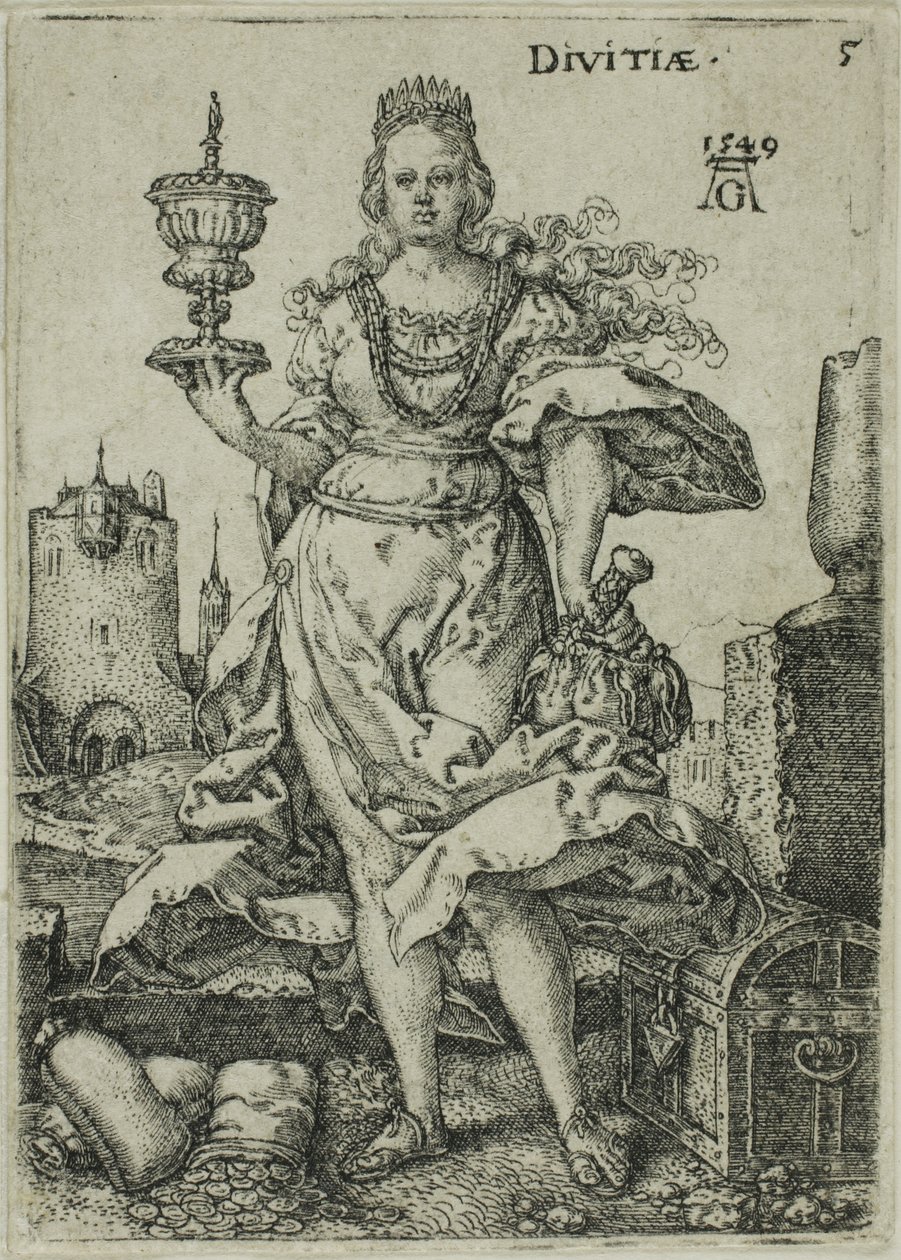 Reichtum, Platte fünf aus Tugenden und Laster von Heinrich Aldegrever