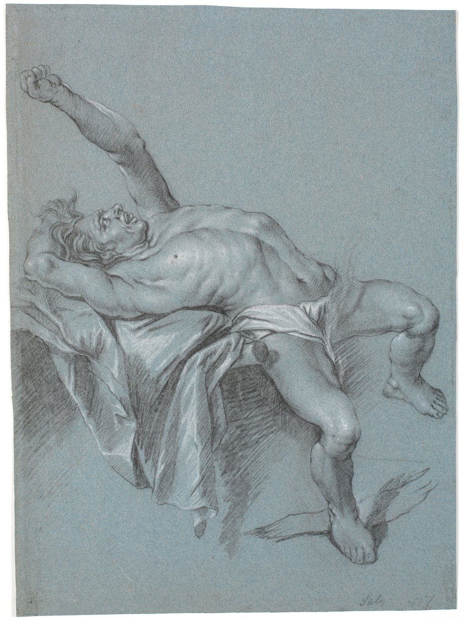 Polyfem gebunden? (Liegender, zurückgelehnter Mann mit erhobenem linken Arm) von Heinrich Dittmers