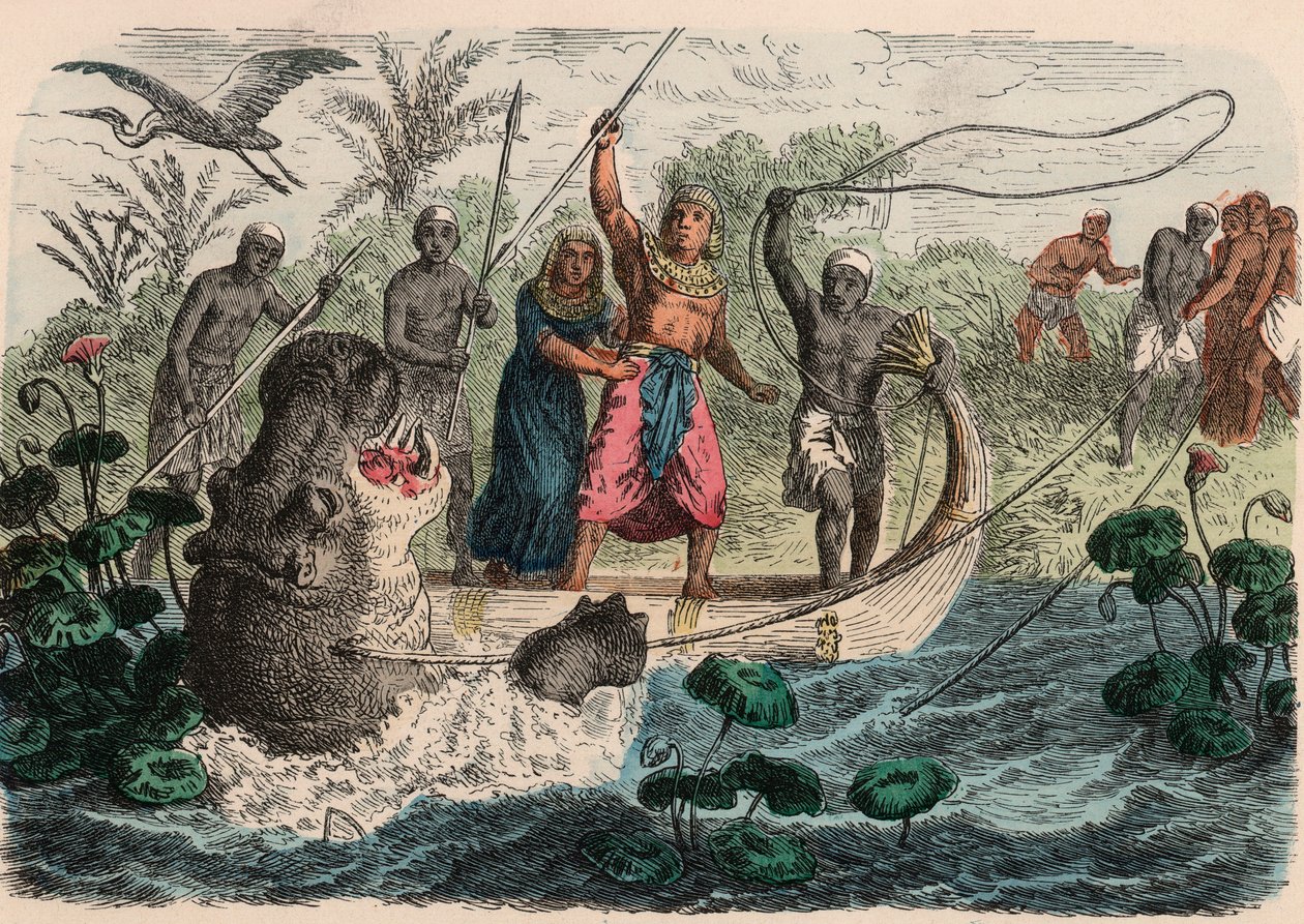 Antikes Ägypten: Pharao jagt Nilpferde, 1866 von Heinrich Leutemann