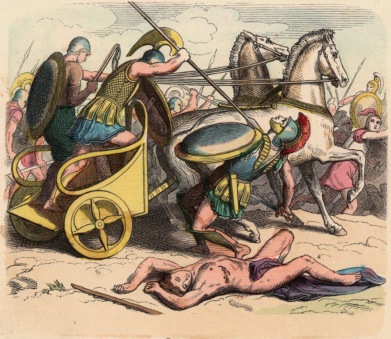 Antikes Griechenland: Griechisches Militär, Griechenland zur Zeit der Könige, Kriegswagen von Heinrich Leutemann