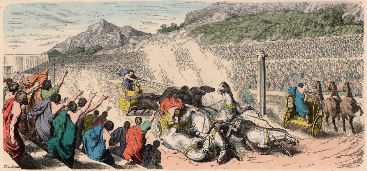 Antikes Griechenland: Olympische Spiele - Viergespannrennen im Hippodrom von Heinrich Leutemann
