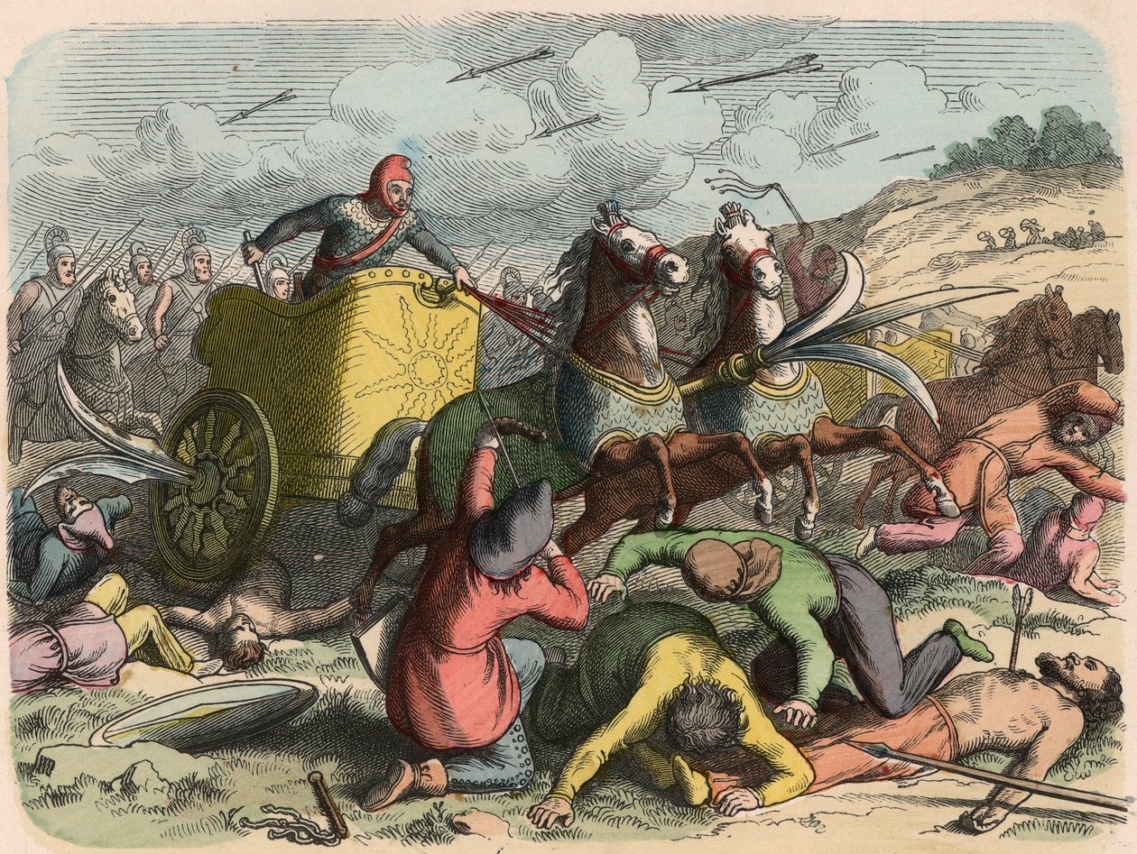 Alter Orient, persischer Kriegwagen während einer Schlacht von Heinrich Leutemann